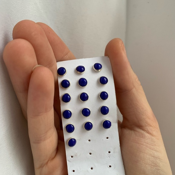 silver stud earrings boucles d'oreilles argent pierre semie precieuse - Picture 2 of 4